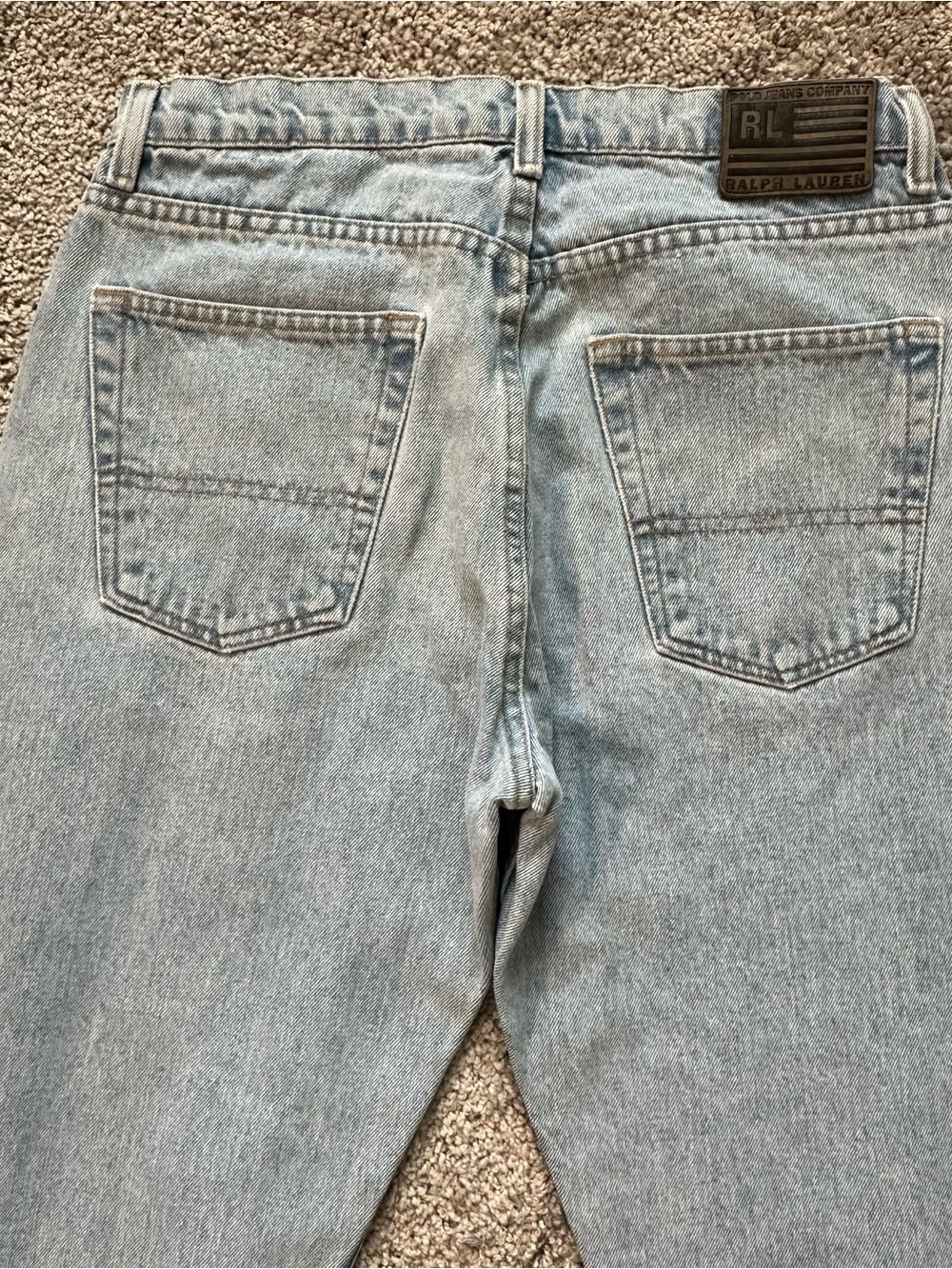 Polo by Ralph Lauren Light Blue Denim Jeans with Black Leather Patch 32x34